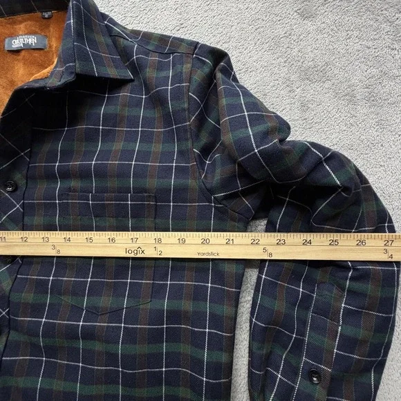 OBULTHEN Shirt Mens Large Blue Green Plaid Fleece Lined Long‎ Sleeve Button Up - Picture 6 of 7